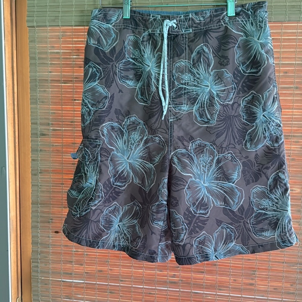 Paradise Collection Swim Trunks Board Shorts Lined Hibiscus Flower Sz L Large